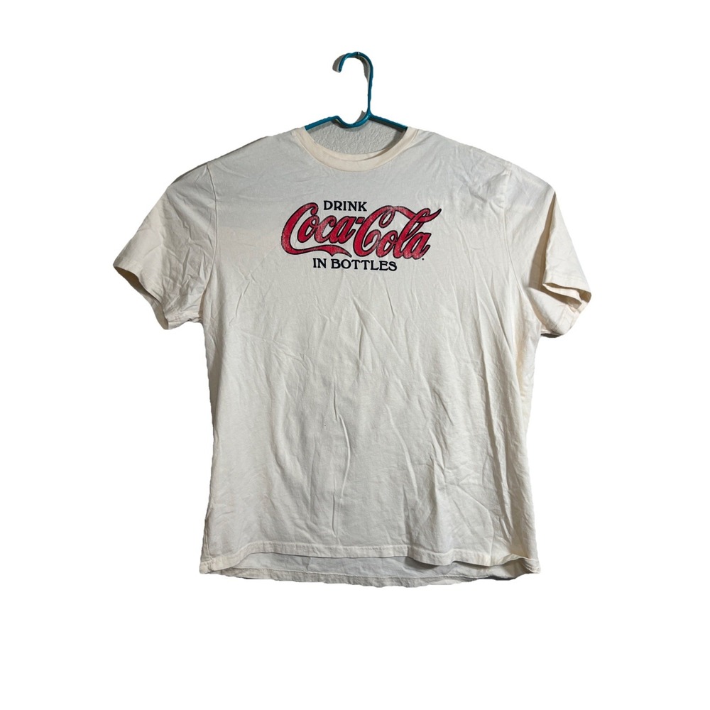 Retro Coca Cola Drink In Bottles Cream Color Short Sleeve T Shirt Size XXL